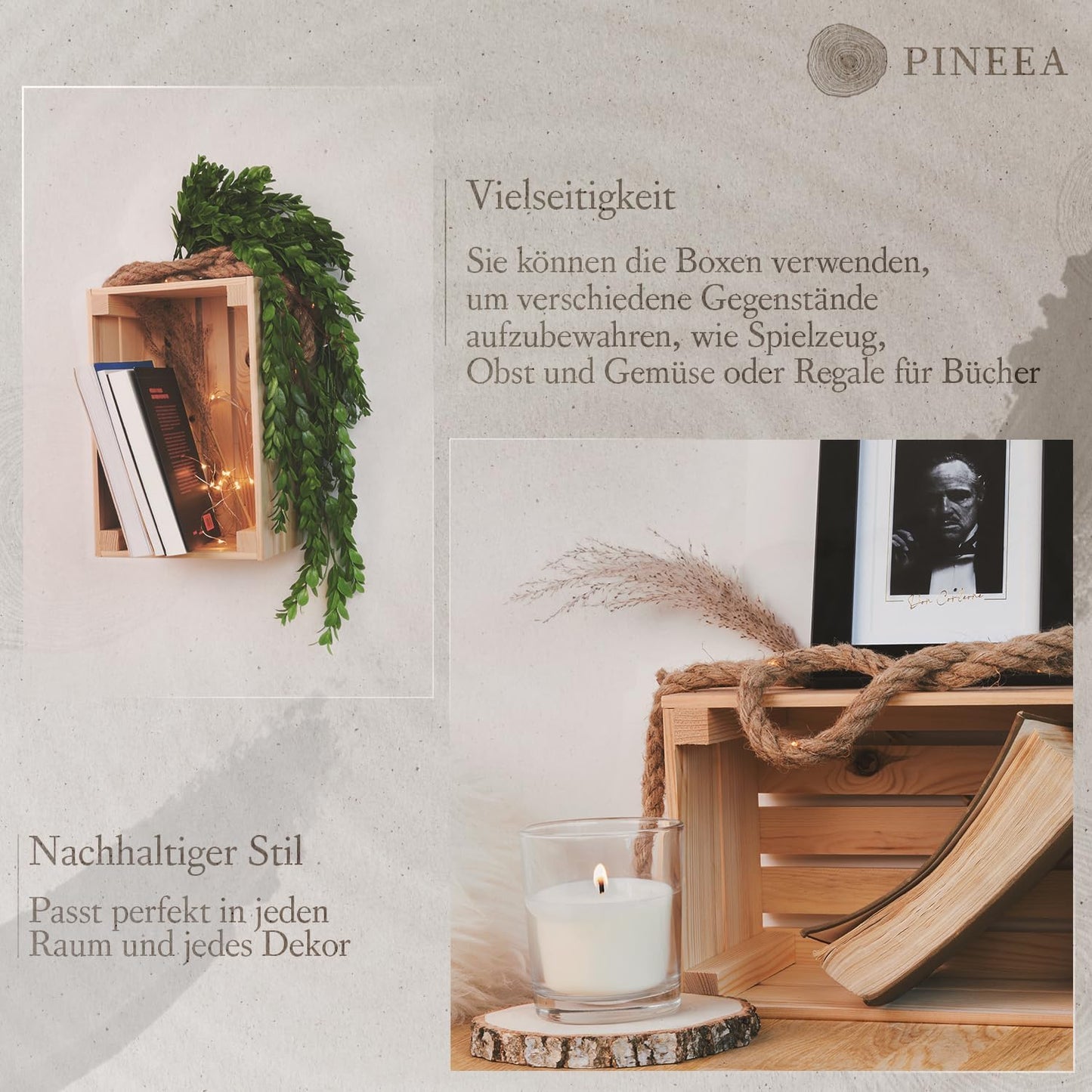 PINEEA Vintage Obstkiste Holz 30x20x15 cm - Multifunktionale Holzkiste