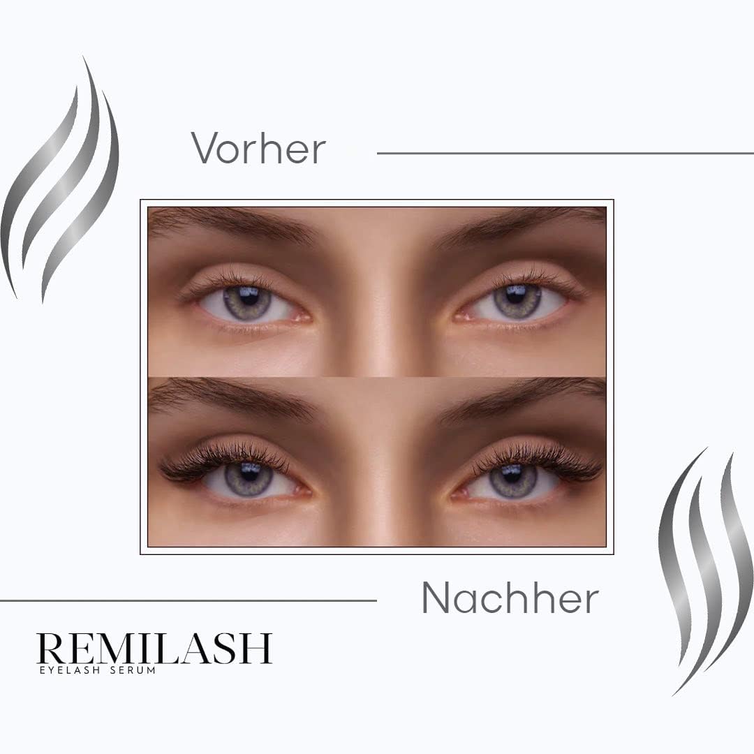 Remilash Wimpernserum 3 ml - 100% Organic, Schnelles Wachstum in 4 Wochen, Ohne Hormone, Für Empfindliche Augen