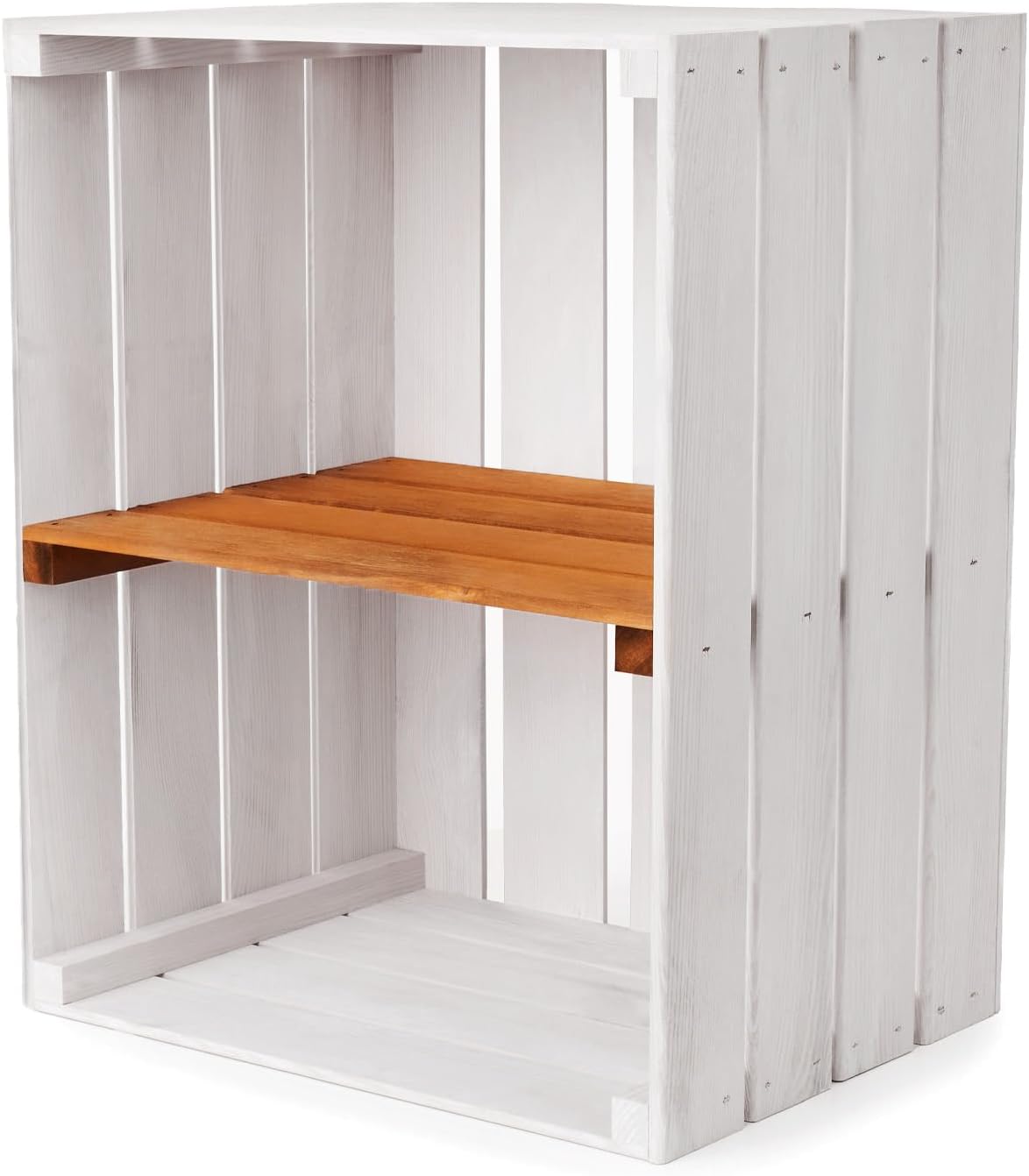 PINEEA Große Holzkiste Regal - Weiße Vintage Obst- und Weinkiste 50x40x30 - Deko Holzbox