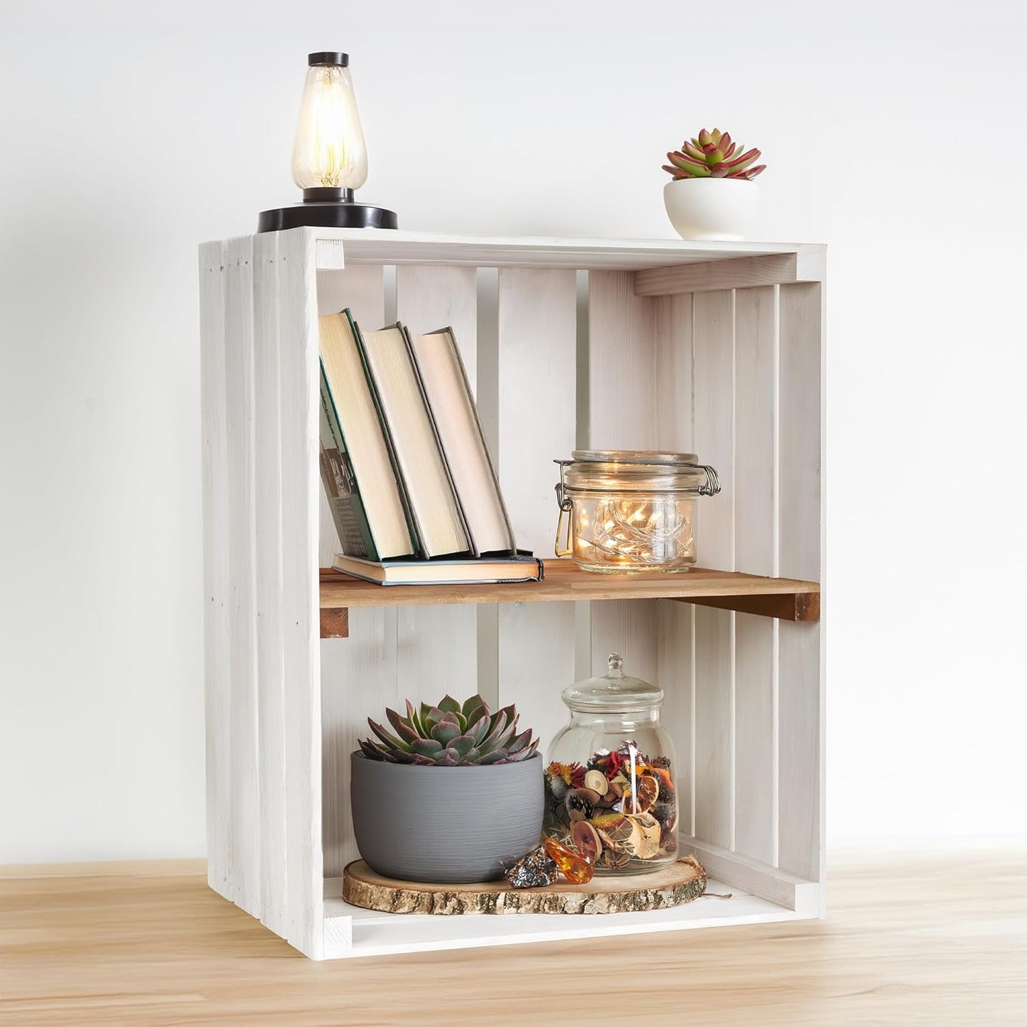 PINEEA Große Holzkiste Regal - Weiße Vintage Obst- und Weinkiste 50x40x30 - Deko Holzbox