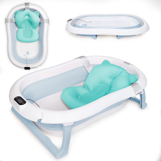 moovkee. Baby Badewanne 84,5cm Höhe - LCD-Thermometer - mit Komfort Badewannenkissen um das Baby zu Unterstützen - bis zu 30 kg