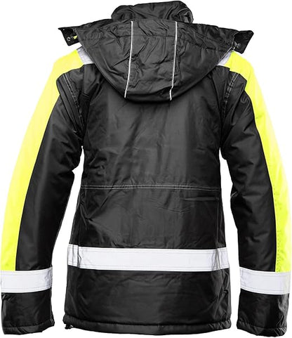 Winter Arbeitsjacke Herren wasserdicht & warm gefüttert – reflektierende Warnschutzjacke mit Kapuze für Baustelle, Lager & Arbeit
