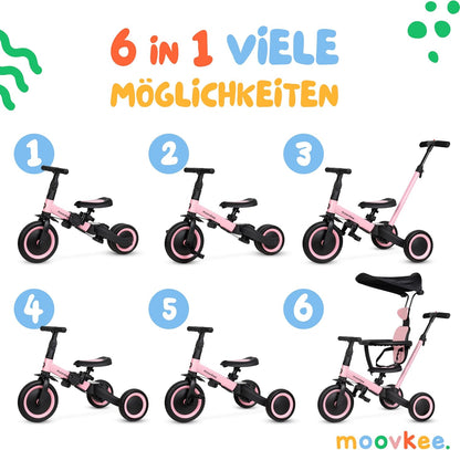 moovkee. 6-in-1 Kinderdreirad mit Schubstange & Sonnendach – Dreirad ab 1 Jahr bis 5 Jahre