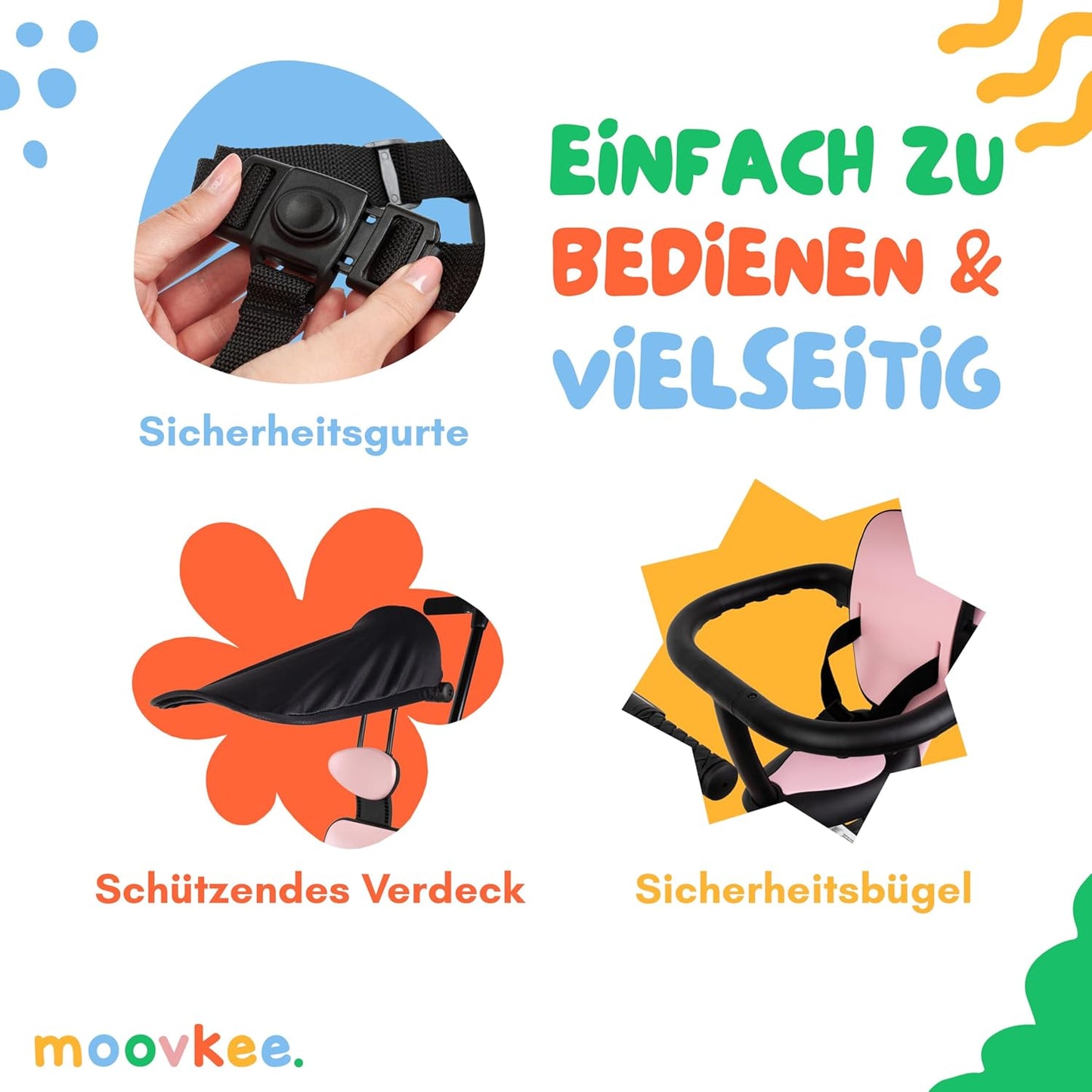 moovkee. 6-in-1 Kinderdreirad mit Schubstange & Sonnendach – Dreirad ab 1 Jahr bis 5 Jahre