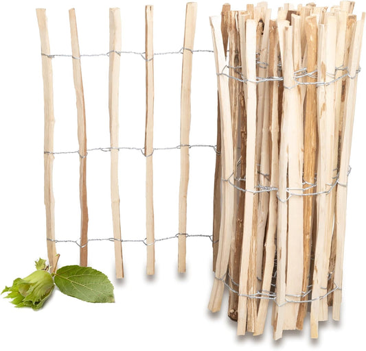 PINEEA Staketenzaun aus Haselnuss - 5M Lang – Wetterfester Holzzaun für Garten & Deko