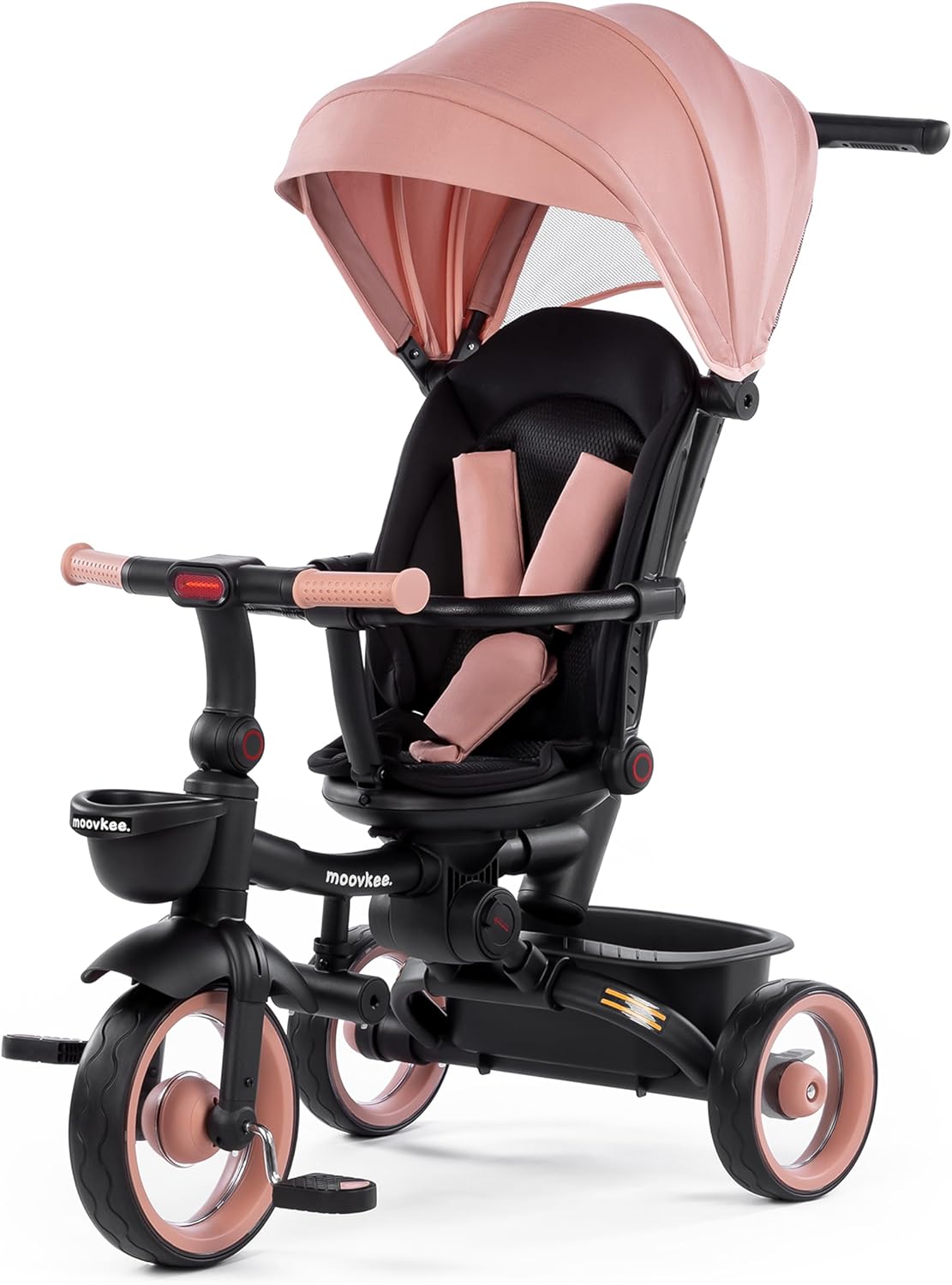 Moovkee 4-in-1 Kinder Dreirad ab 1 Jahr – mit Schubstange, 360° drehbarem Sitz, 3-Punkt-Gurt & Sicherheitsbügel
