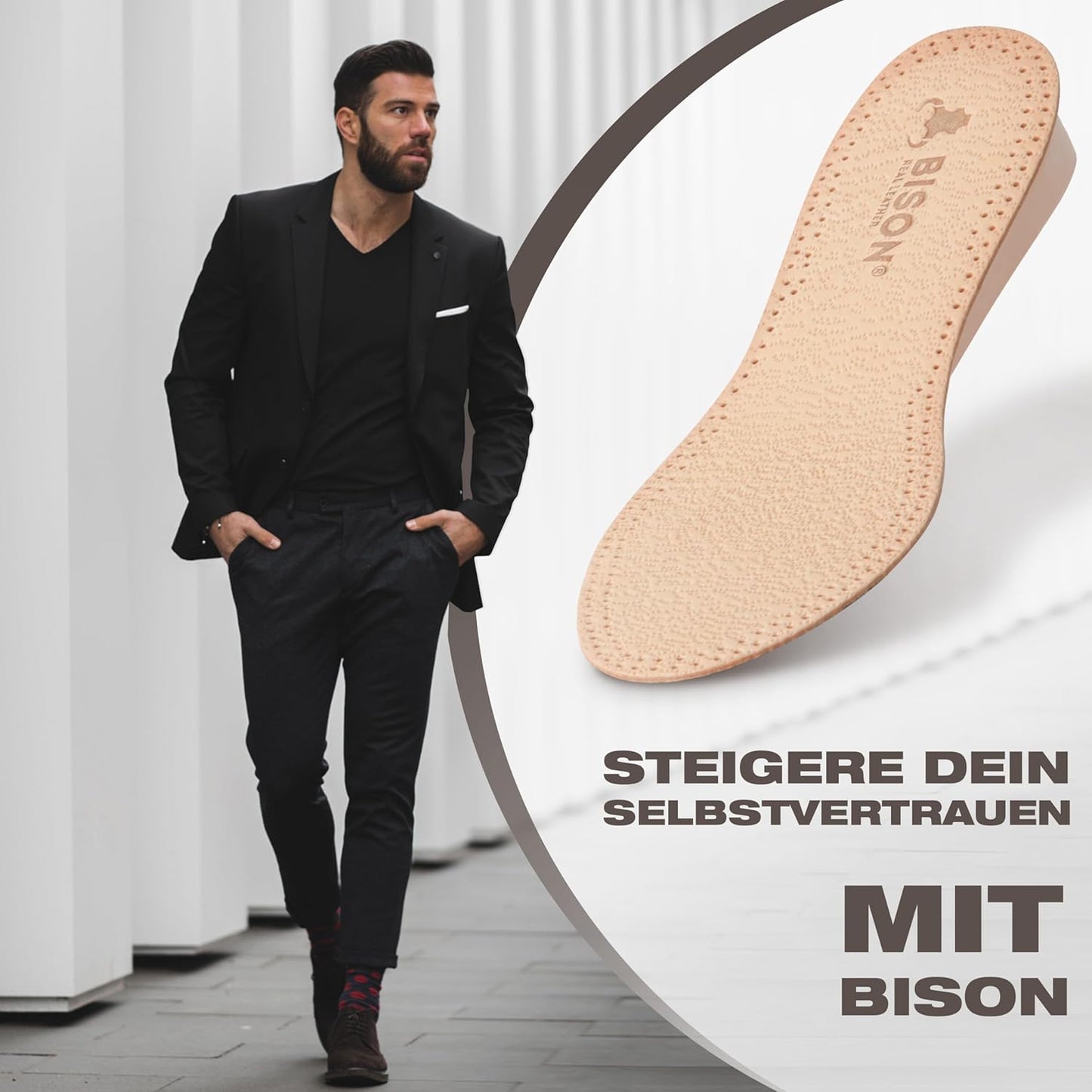 Bison Schuheinlagen Erhöhung – Leder Fersenkeil Einlegesohlen für mehr Körpergröße – Schuherhöhung für Damen und Herren
