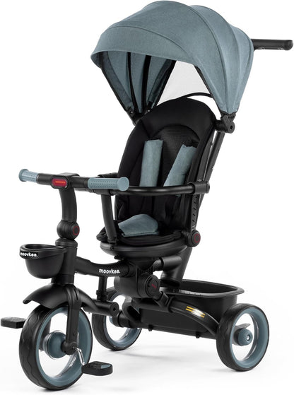 Moovkee 4-in-1 Kinder Dreirad ab 1 Jahr – mit Schubstange, 360° drehbarem Sitz, 3-Punkt-Gurt & Sicherheitsbügel