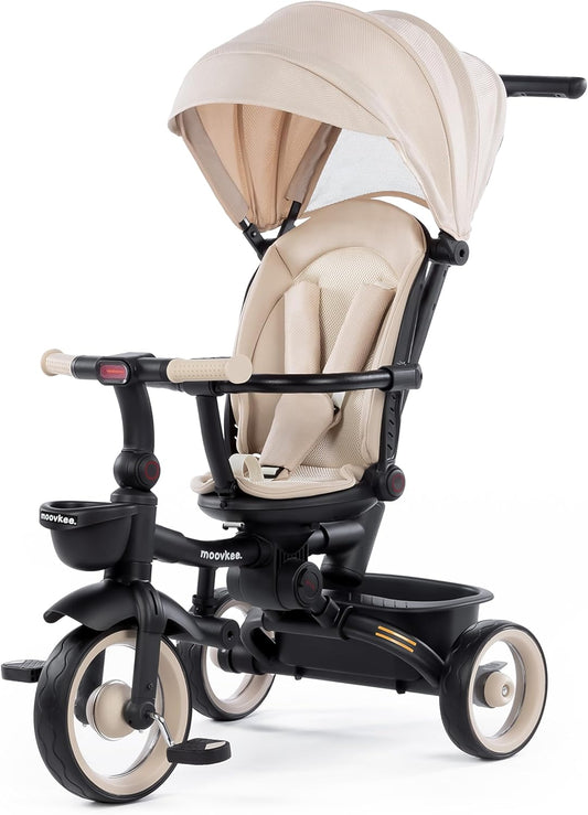 Moovkee 4-in-1 Kinder Dreirad ab 1 Jahr – mit Schubstange, 360° drehbarem Sitz, 3-Punkt-Gurt & Sicherheitsbügel
