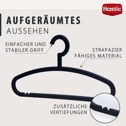 Hastic Kleiderbügel Schwarz 24 Stück - Plastikkleiderbügel aus Kunststoff