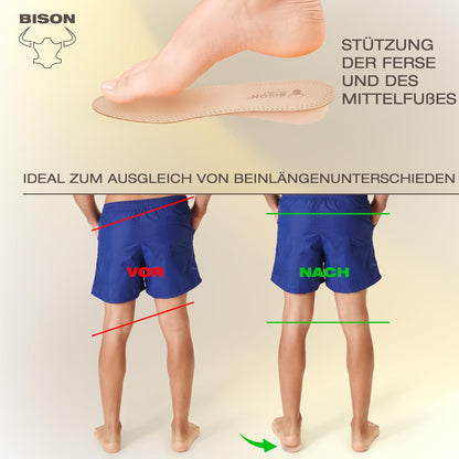 Bison Schuheinlagen Erhöhung – Leder Fersenkeil Einlegesohlen für mehr Körpergröße – Schuherhöhung für Damen und Herren