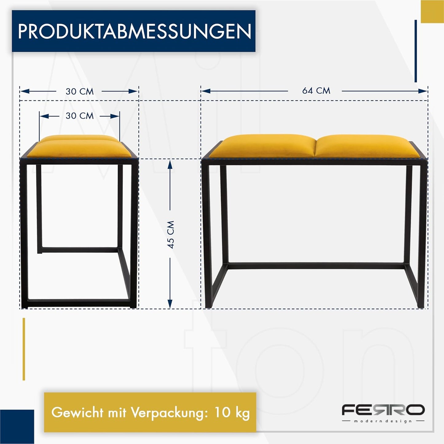 FERRO Sitzbank 64,5 cm – Handgefertigte Flurbank - Loft Design für kleine Garderoben