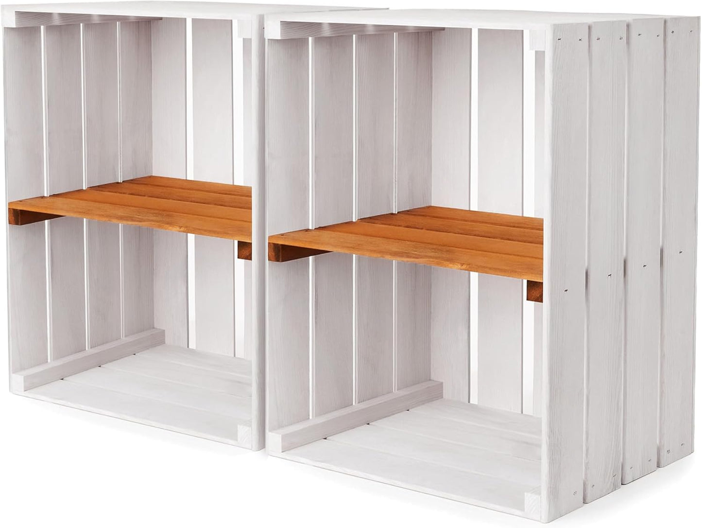 PINEEA Große Holzkiste Regal - Weiße Vintage Obst- und Weinkiste 50x40x30 - Deko Holzbox