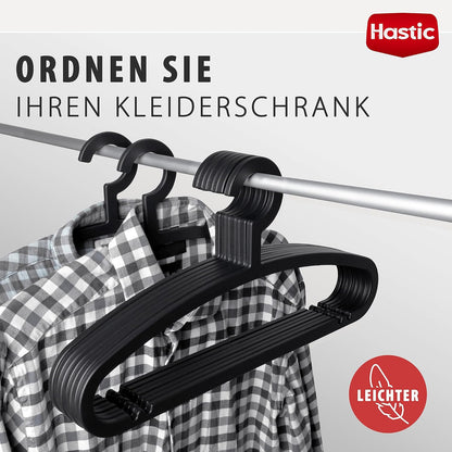 Hastic Kleiderbügel Schwarz 24 Stück - Plastikkleiderbügel aus Kunststoff