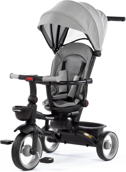 Moovkee 4-in-1 Kinder Dreirad ab 1 Jahr – mit Schubstange, 360° drehbarem Sitz, 3-Punkt-Gurt & Sicherheitsbügel