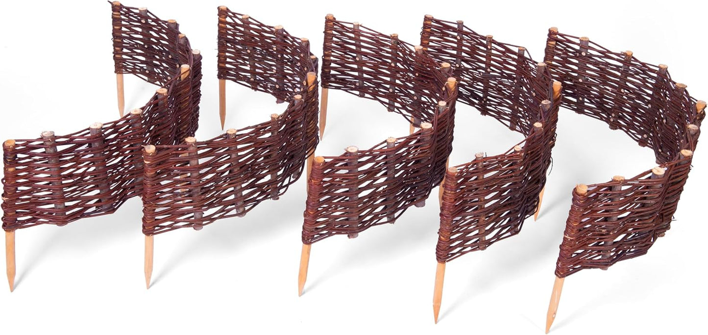 Pineea Beeteinfassung aus Weide – Wetterfeste Beetbegrenzung Weidenzaun 5er Set zum Einstecken