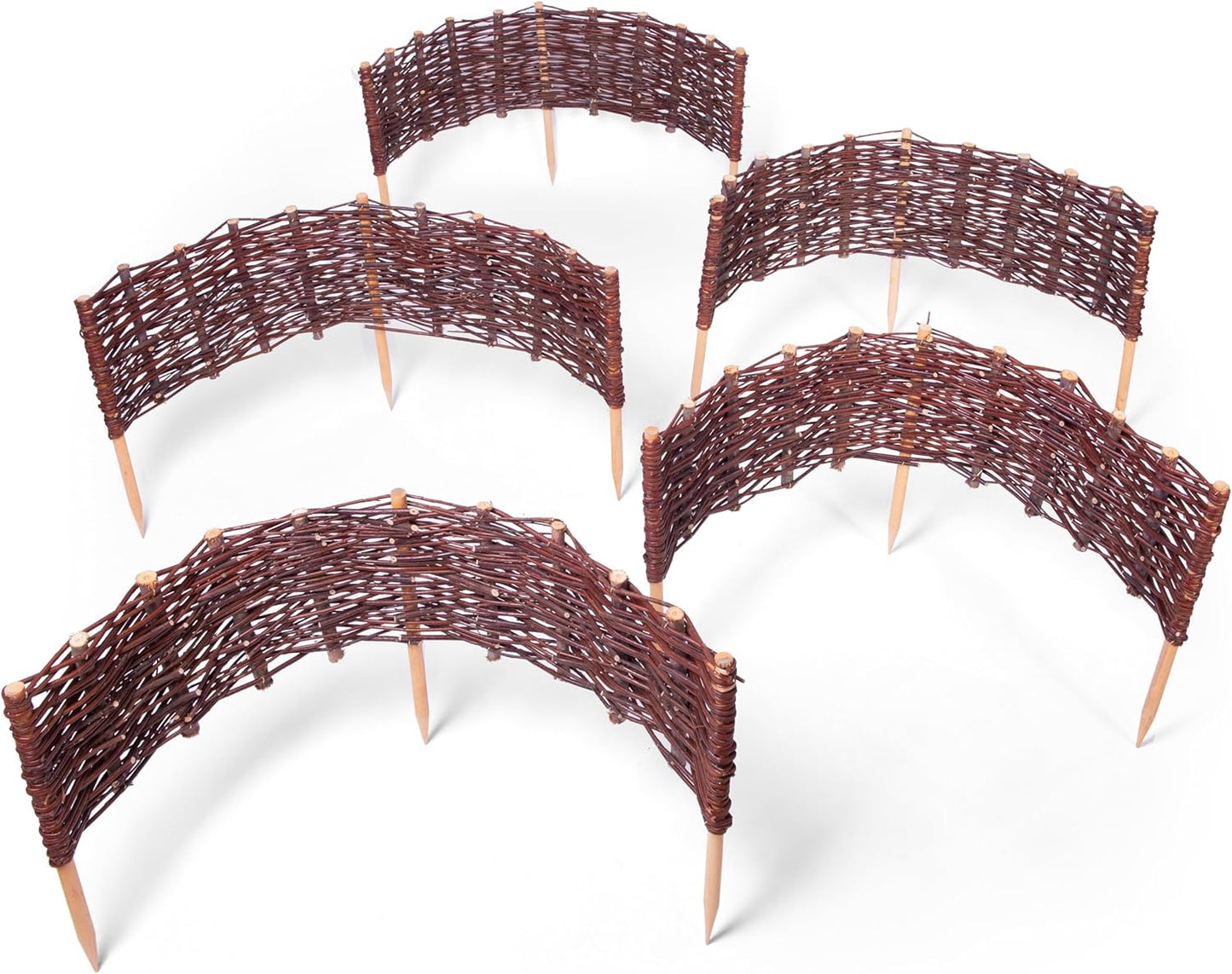 Pineea Beeteinfassung aus Weide – Wetterfeste Beetbegrenzung Weidenzaun 5er Set zum Einstecken