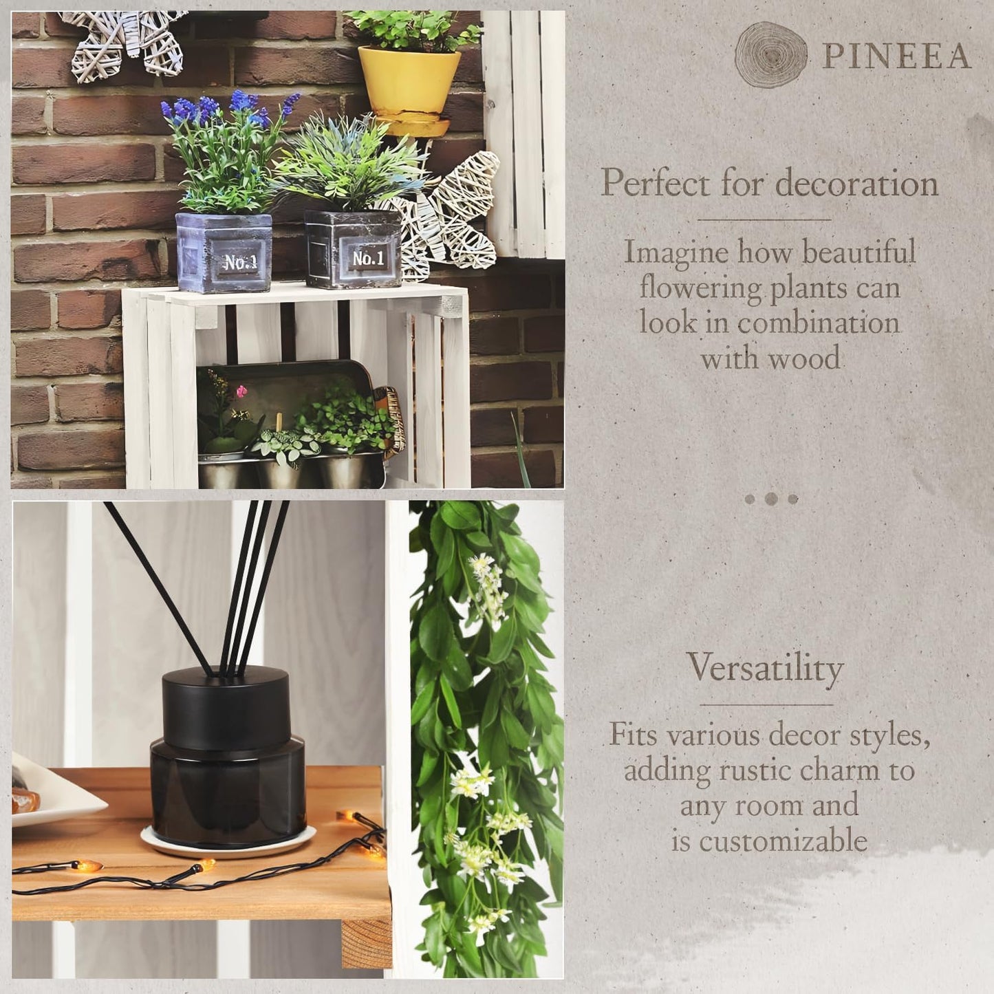 PINEEA Große Holzkiste Regal - Weiße Vintage Obst- und Weinkiste 50x40x30 - Deko Holzbox