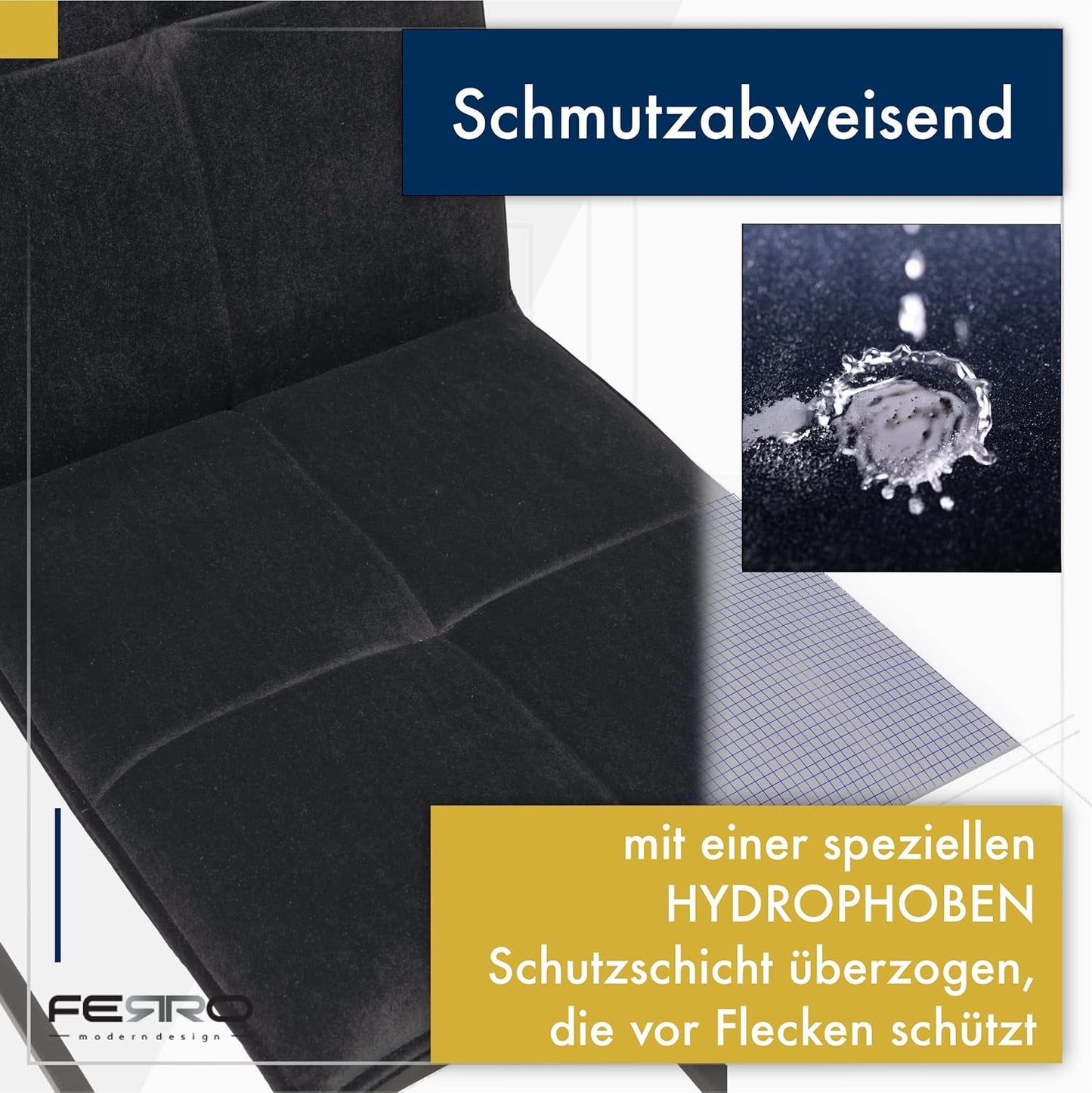 Ferro Esszimmerstuhl „Milton“ – Stahlstuhl mit wasserabweisendem Bezug – pflegeleichter Küchenstuhl mit hydrophober Beschichtung