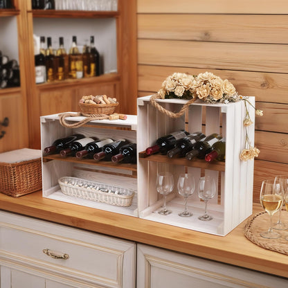 PINEEA Große Holzkiste Regal - Weiße Vintage Obst- und Weinkiste 50x40x30 - Deko Holzbox