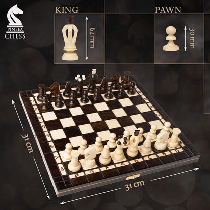 PINEEA Schachbrett Holz - Handgemachtes Schach Brett - Klappbares Chess Board Set
