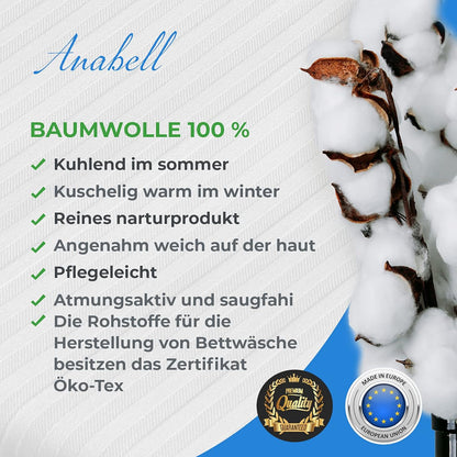 Anab Kuschelige Bettwäsche aus 100% Bio-Baumwolle – Weißes Set mit Reißverschluss, Verschiedene Größen (200x200, 2x Kissenbezüge 80x80)