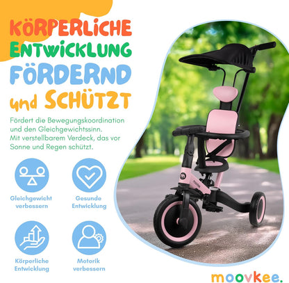 moovkee. 6-in-1 Kinderdreirad mit Schubstange & Sonnendach – Dreirad ab 1 Jahr bis 5 Jahre