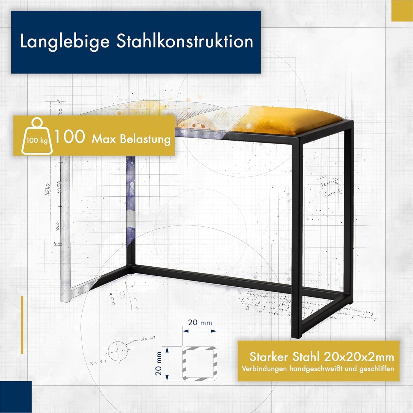 FERRO Sitzbank 64,5 cm – Handgefertigte Flurbank - Loft Design für kleine Garderoben