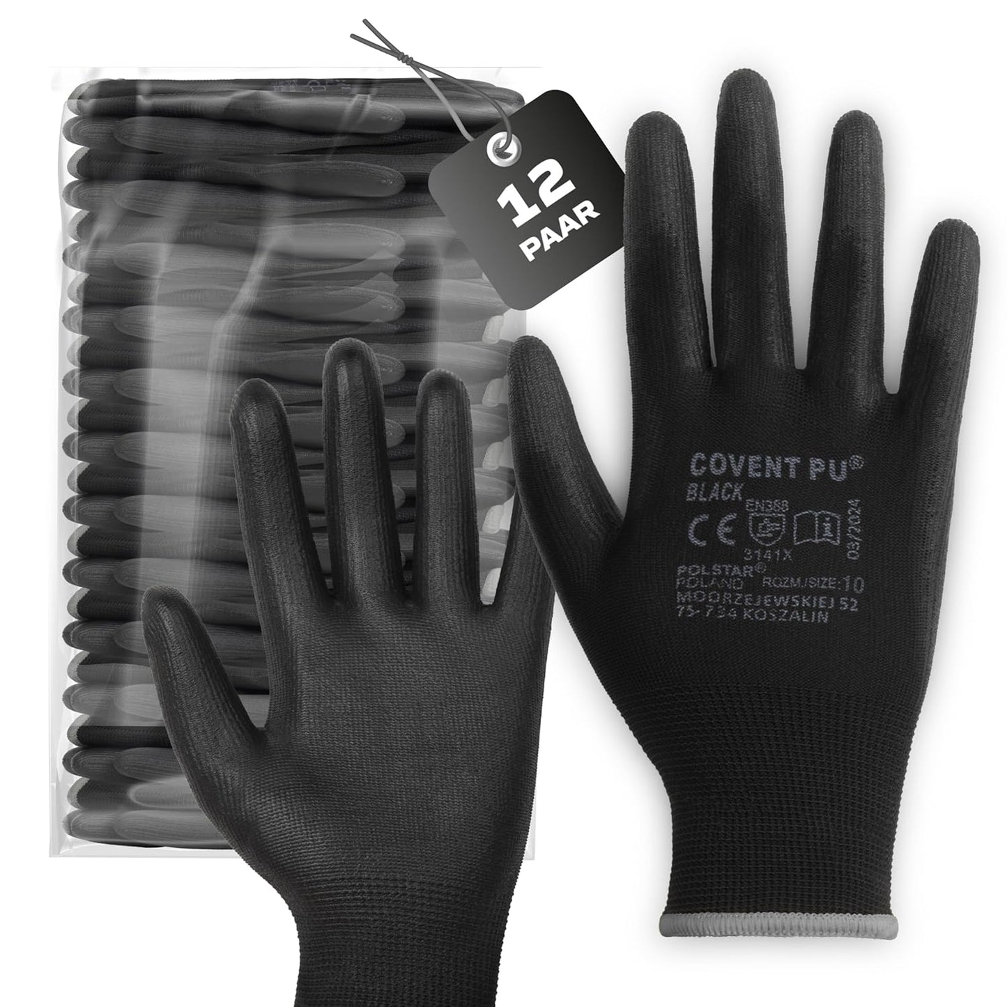 Covent PU Arbeitshandschuhe für Herren – Montagehandschuhe EN388 3141X – Abriebfeste Bauhandschuhe für Werkstatt, Lager und Mechanik