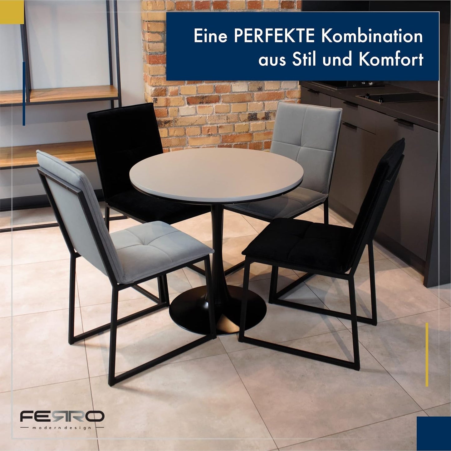 Ferro Esszimmerstuhl „Milton“ – Stahlstuhl mit wasserabweisendem Bezug – pflegeleichter Küchenstuhl mit hydrophober Beschichtung