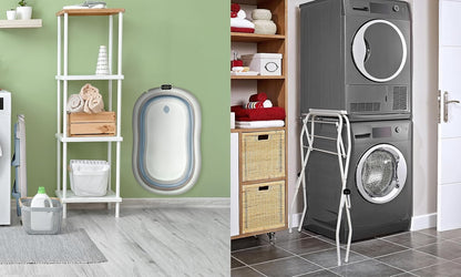 moovkee. Baby Badewanne mit Ständer 84,5cm Höhe - LCD-Thermometer - mit Komfort Badewannenkissen um das Baby zu Unterstützen - bis zu 30 kg