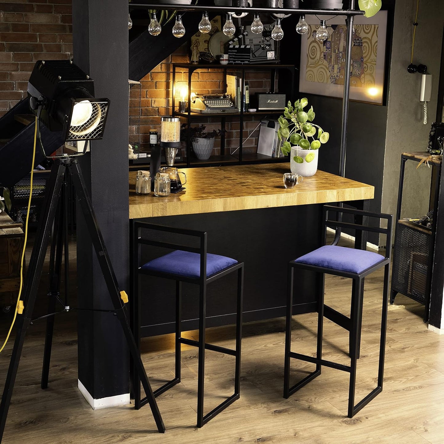 FERRO Barhocker mit Lehne – Metall Barstuhl mit Polstersitz im modernen Loft Design