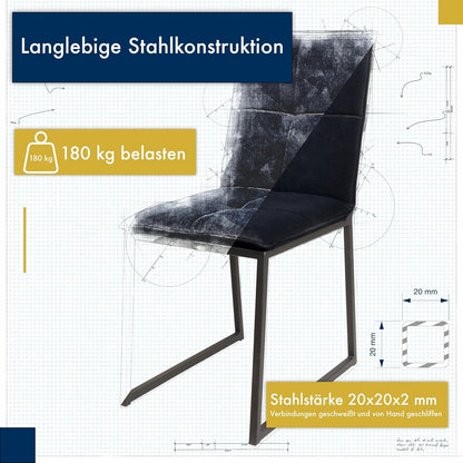 Ferro Esszimmerstuhl „Milton“ – Stahlstuhl mit wasserabweisendem Bezug – pflegeleichter Küchenstuhl mit hydrophober Beschichtung