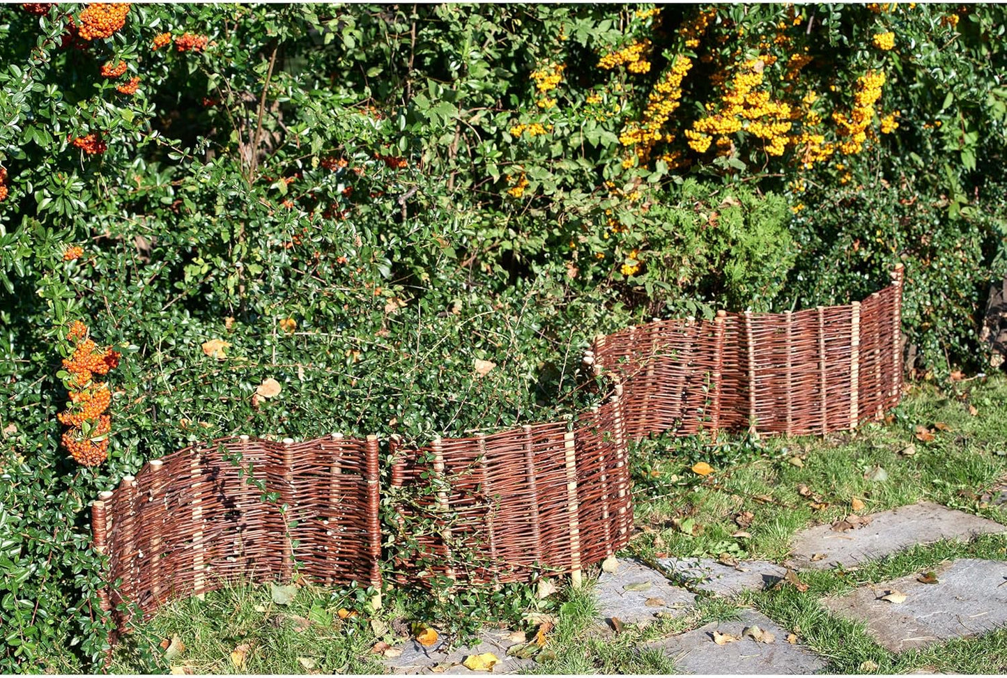 Pineea Beeteinfassung aus Weide – Wetterfeste Beetbegrenzung Weidenzaun 5er Set zum Einstecken