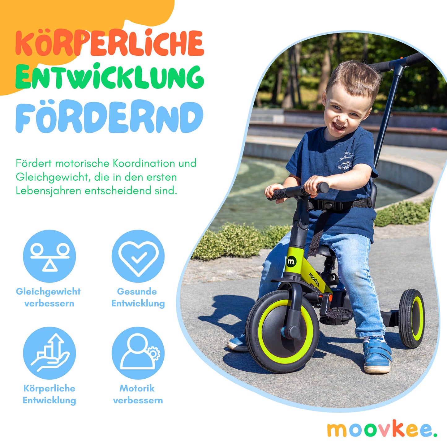 moovkee. Laufrad Kinder 6in1 - Dreirad mit Stange ab 1 Jahr