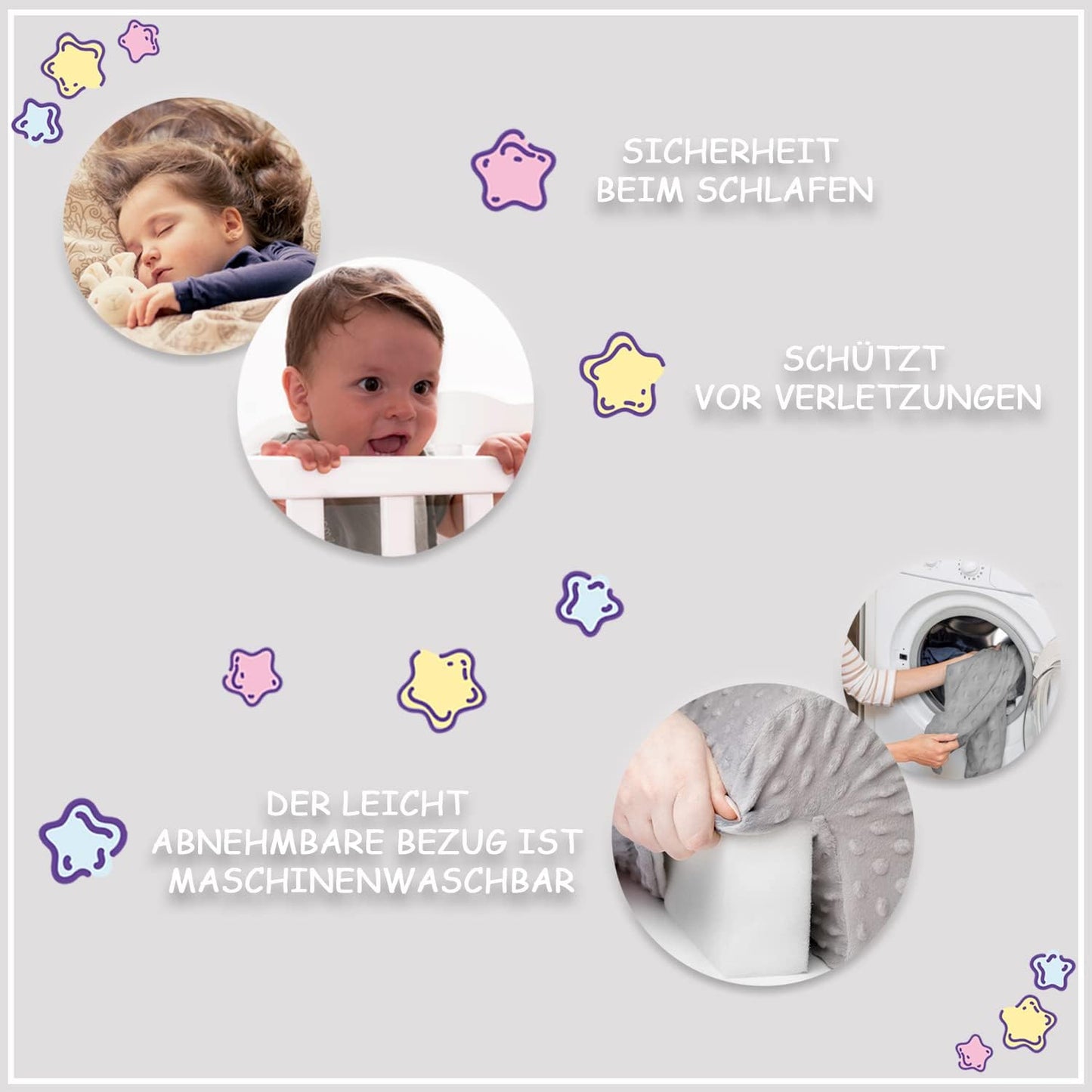 DREAMLAND Bettumrandung Babybett - Komplett Set für Kinderzimmer Dekoration und Kopfschutz